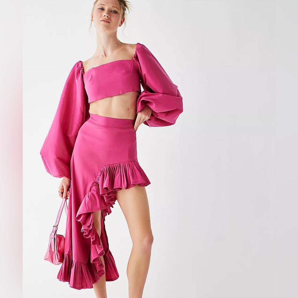Free People Kadiju Pink Ruffled Skirt Set Size S NWOT